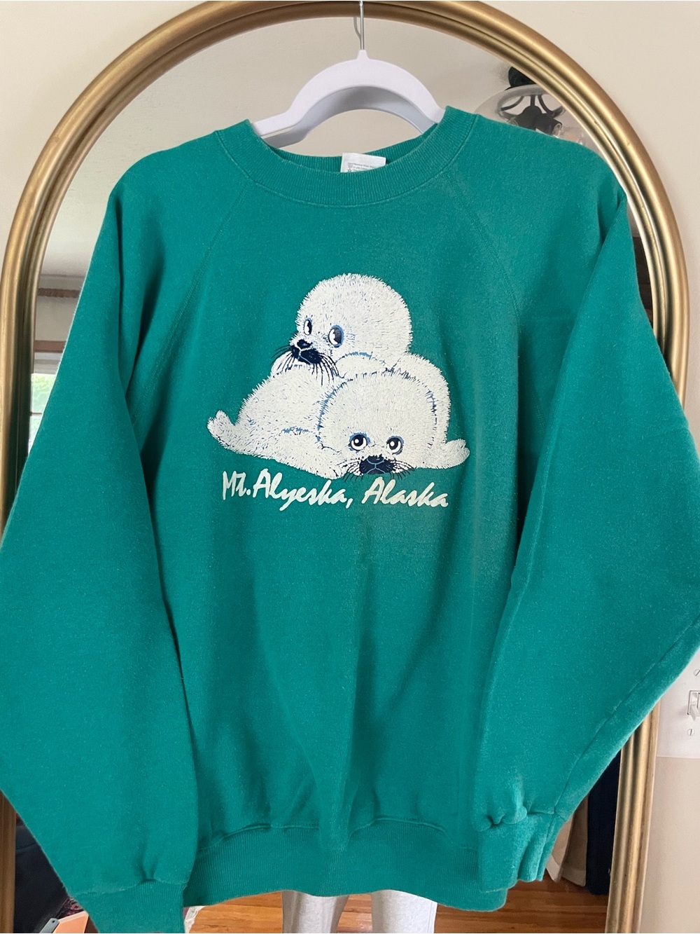 Vintage Hanes Teal Crewneck Sweatshirt with White Seal Graphic
